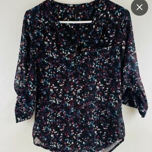 Maurices Colorful Patterned Long Sleeve V-Neck Blouse Size Large EUC